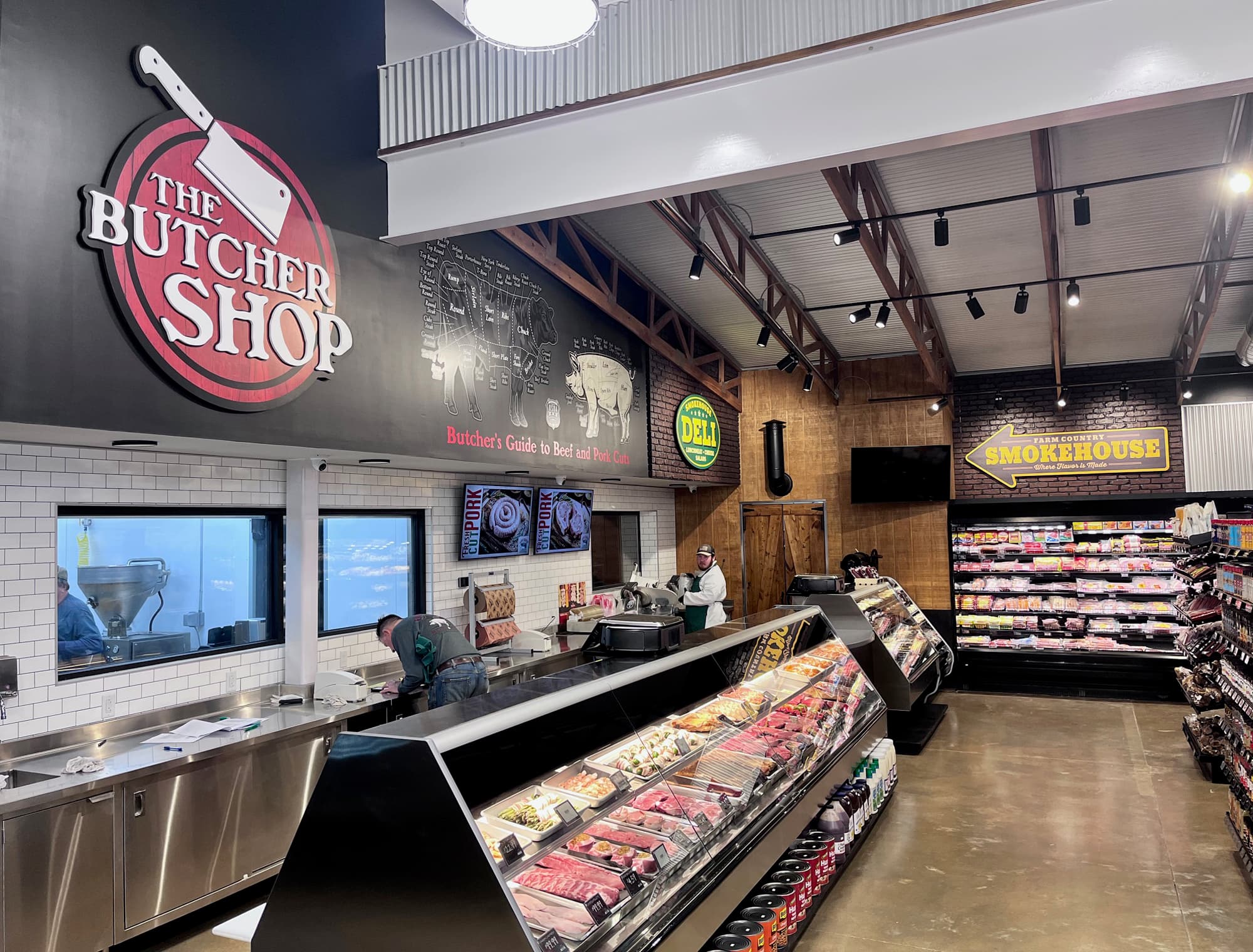 Butcher counter with fresh cuts at Farm Country in Union, Missouri